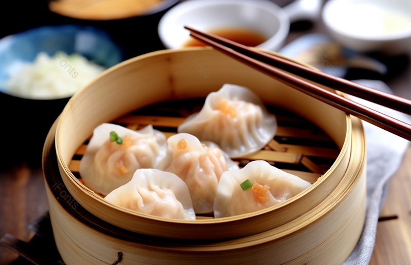 小蒸笼里手工水晶虾饺精致美食筷子,高清,摄影图,摄影图片,图片大全,摄影图免费下载
